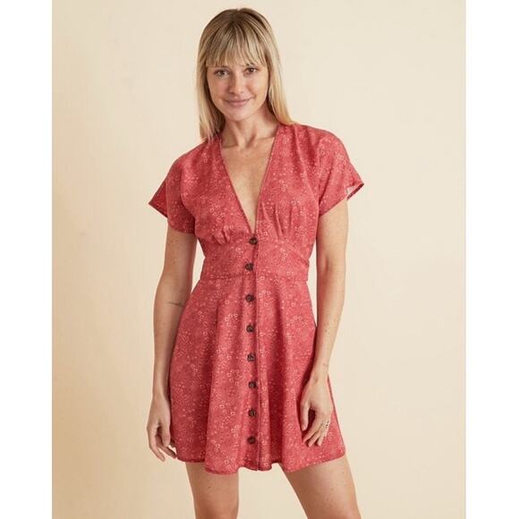 Marine Layer Camila Mini Dress size M Floral V neck Button Front Tencel - Picture 1 of 15